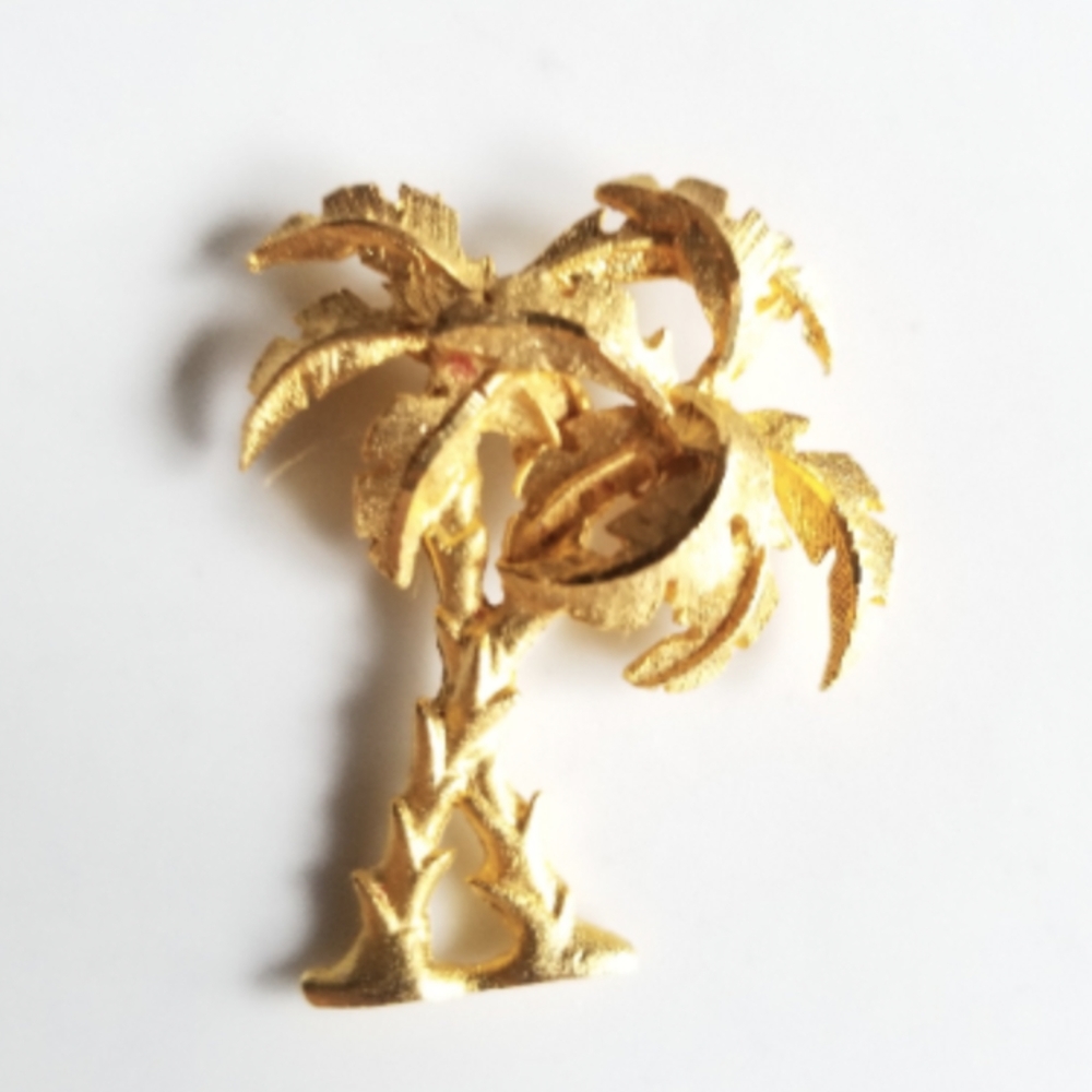 Vintage Gold Tone Palm Trees Brooch